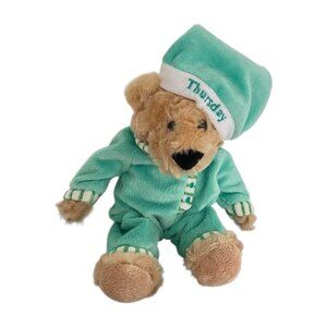 FAO Schwartz Sleepy Time Teddies Thursday Green Pajamas Plush Bear